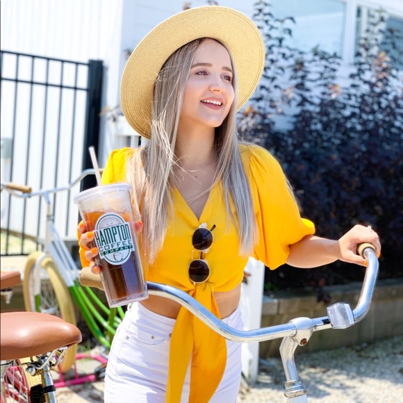 Sweet and Sound Bowknot Crop Top in Mustard - Picture 3 of 8